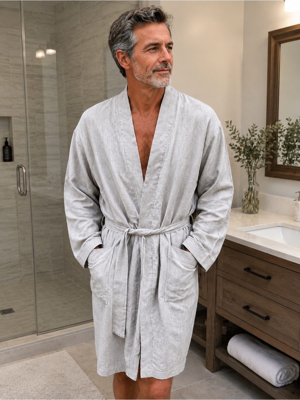 Pierre Cardin Light Gray Men's Cotton Bath Robe. Made in Canada 🇨🇦.
